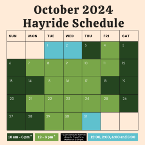 Hayride schedule at Gaver Farms for October 2024