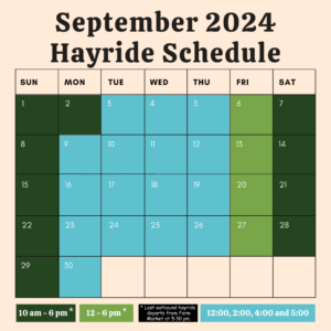 Hayride schedule at Gaver Farm for September